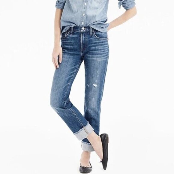 J. Crew Jeans Women's 27 Raw Hem Slim Broken In Boyfriend Distressed H6408 - Picture 9 of 9
